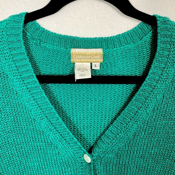 Coldwater Creek 100% Tuassah Silk Turquoise Button-Up Cardigan size large - Picture 9 of 9